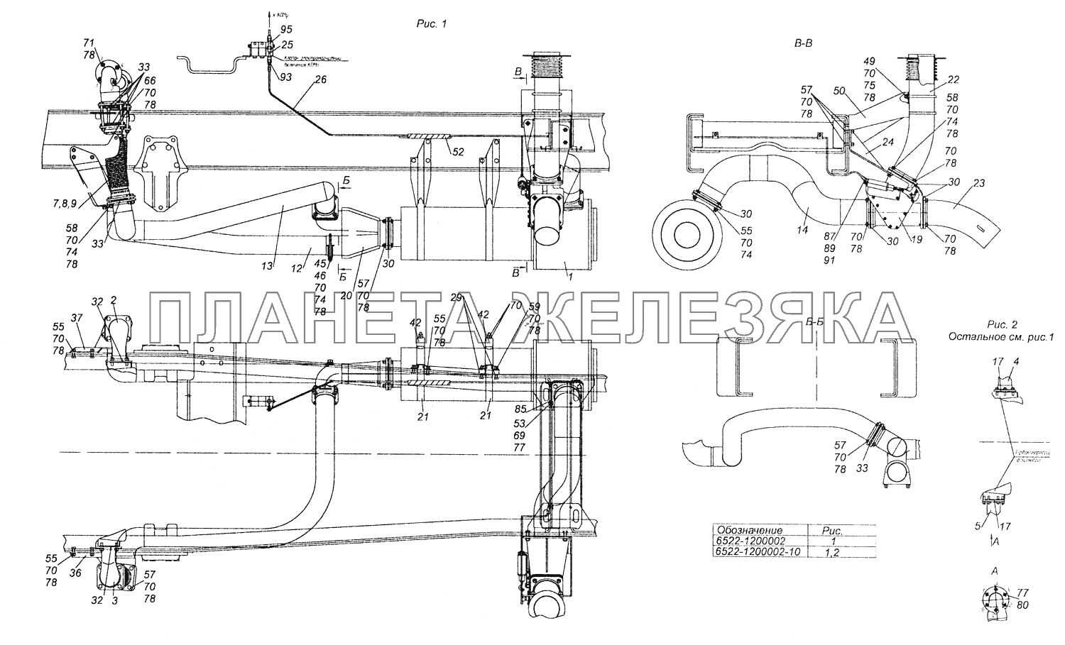 6522-1200002 Установка системы выпуска КамАЗ-6522 (Euro-2, 3)